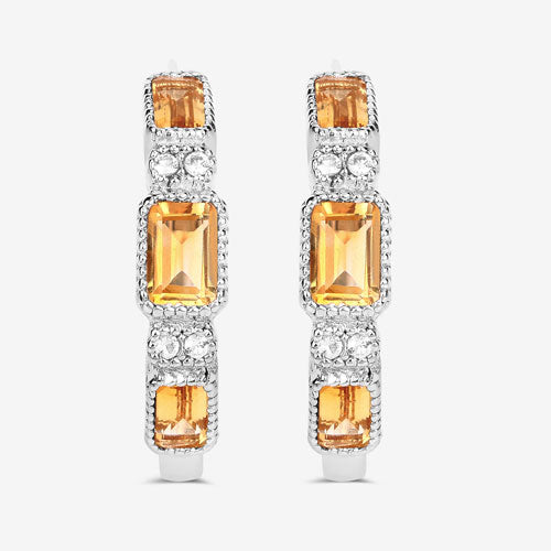 2.88 Carat Genuine Citrine and White Topaz .925 Sterling Silver Earrings on sale at MyriadMart