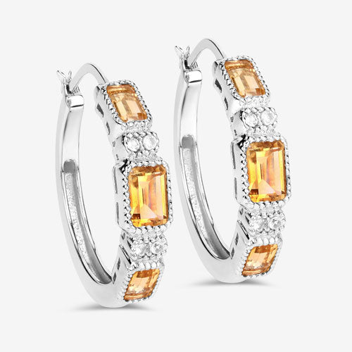 2.88 Carat Genuine Citrine and White Topaz .925 Sterling Silver Earrings on sale at MyriadMart