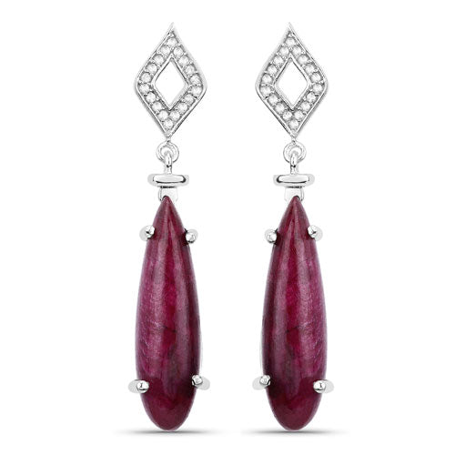 23.25 Carat Dyed Ruby and White Topaz .925 Sterling Silver Earrings on sale at MyriadMart
