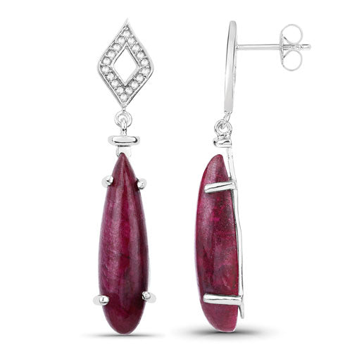 23.25 Carat Dyed Ruby and White Topaz .925 Sterling Silver Earrings on sale at MyriadMart
