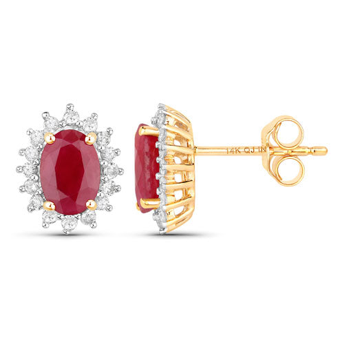 2.02 Carat Genuine Ruby and White Diamond 14K Yellow Gold Earrings on sale at MyriadMart