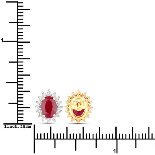 2.02 Carat Genuine Ruby and White Diamond 14K Yellow Gold Earrings on sale at MyriadMart