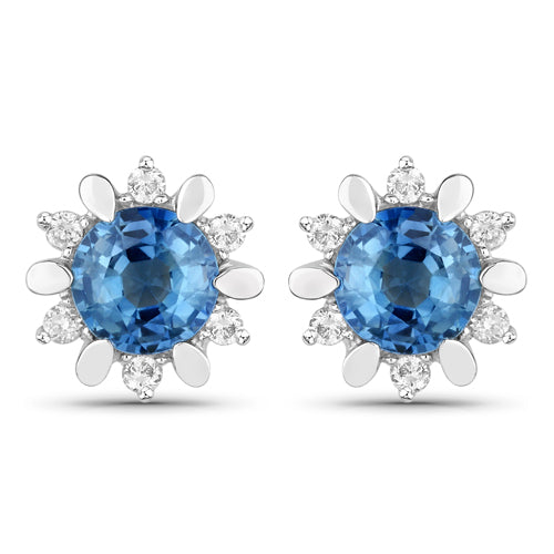 1.87 Carat Genuine Blue Sapphire and White Diamond 14K White Gold Earrings on sale at MyriadMart
