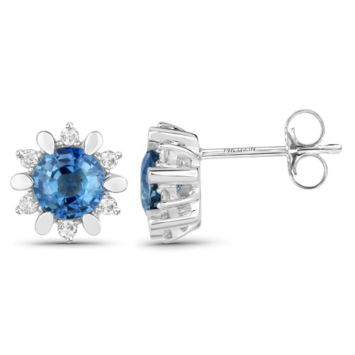 1.87 Carat Genuine Blue Sapphire and White Diamond 14K White Gold Earrings on sale at MyriadMart