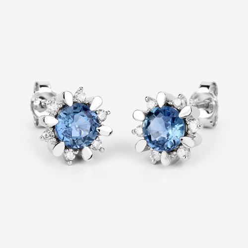 1.87 Carat Genuine Blue Sapphire and White Diamond 14K White Gold Earrings on sale at MyriadMart