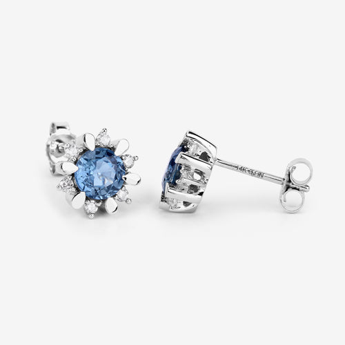 1.87 Carat Genuine Blue Sapphire and White Diamond 14K White Gold Earrings on sale at MyriadMart