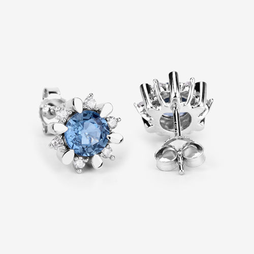 1.87 Carat Genuine Blue Sapphire and White Diamond 14K White Gold Earrings on sale at MyriadMart