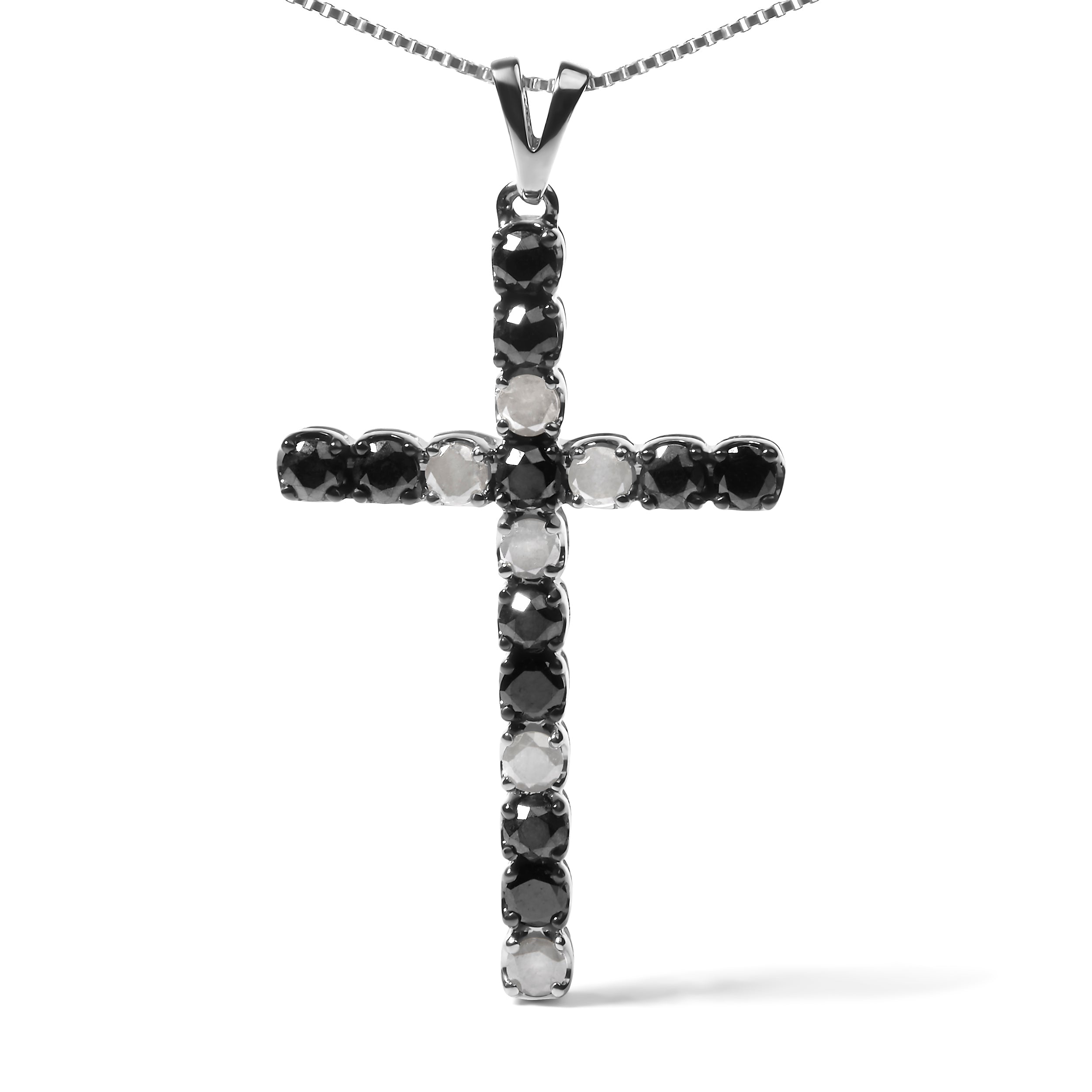 .925 Sterling Silver 2.0 Cttw Prong Set Round Natural Treated Black and White Diamond Cross Pendant Necklace - 18" Black/H-I Color, I3 Clarity on sale at MyriadMart