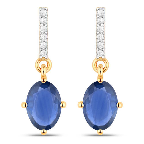 1.95 Carat Genuine Blue Sapphire and White Diamond 14K Yellow Gold Earrings on sale at MyriadMart