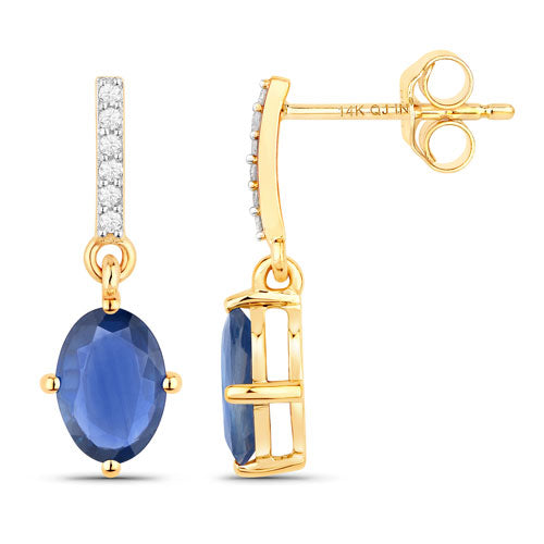 1.95 Carat Genuine Blue Sapphire and White Diamond 14K Yellow Gold Earrings on sale at MyriadMart