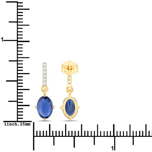1.95 Carat Genuine Blue Sapphire and White Diamond 14K Yellow Gold Earrings on sale at MyriadMart