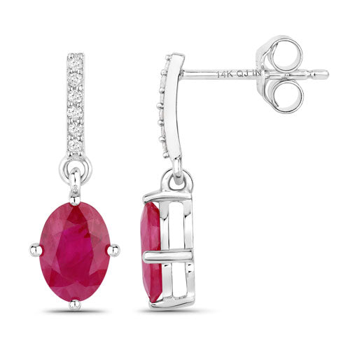 1.75 Carat Genuine Ruby and White Diamond 14K White Gold Earrings on sale at MyriadMart