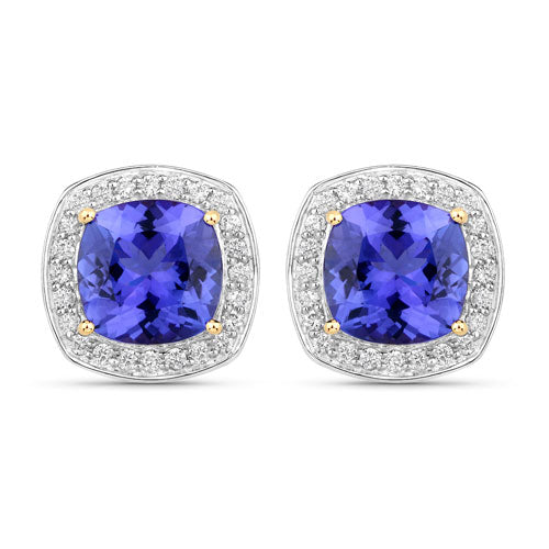 5.98 Carat Genuine Tanzanite and White Diamond 14K Yellow Gold Earrings on sale at MyriadMart
