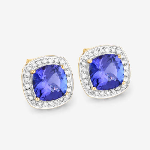5.98 Carat Genuine Tanzanite and White Diamond 14K Yellow Gold Earrings on sale at MyriadMart