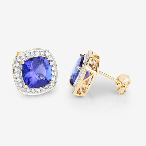 5.98 Carat Genuine Tanzanite and White Diamond 14K Yellow Gold Earrings on sale at MyriadMart
