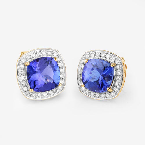 5.98 Carat Genuine Tanzanite and White Diamond 14K Yellow Gold Earrings on sale at MyriadMart