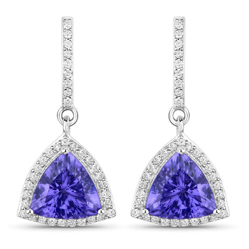 3.86 Carat Genuine Tanzanite and White Diamond 14K White Gold Earrings on sale at MyriadMart