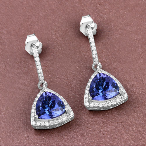 3.86 Carat Genuine Tanzanite and White Diamond 14K White Gold Earrings on sale at MyriadMart