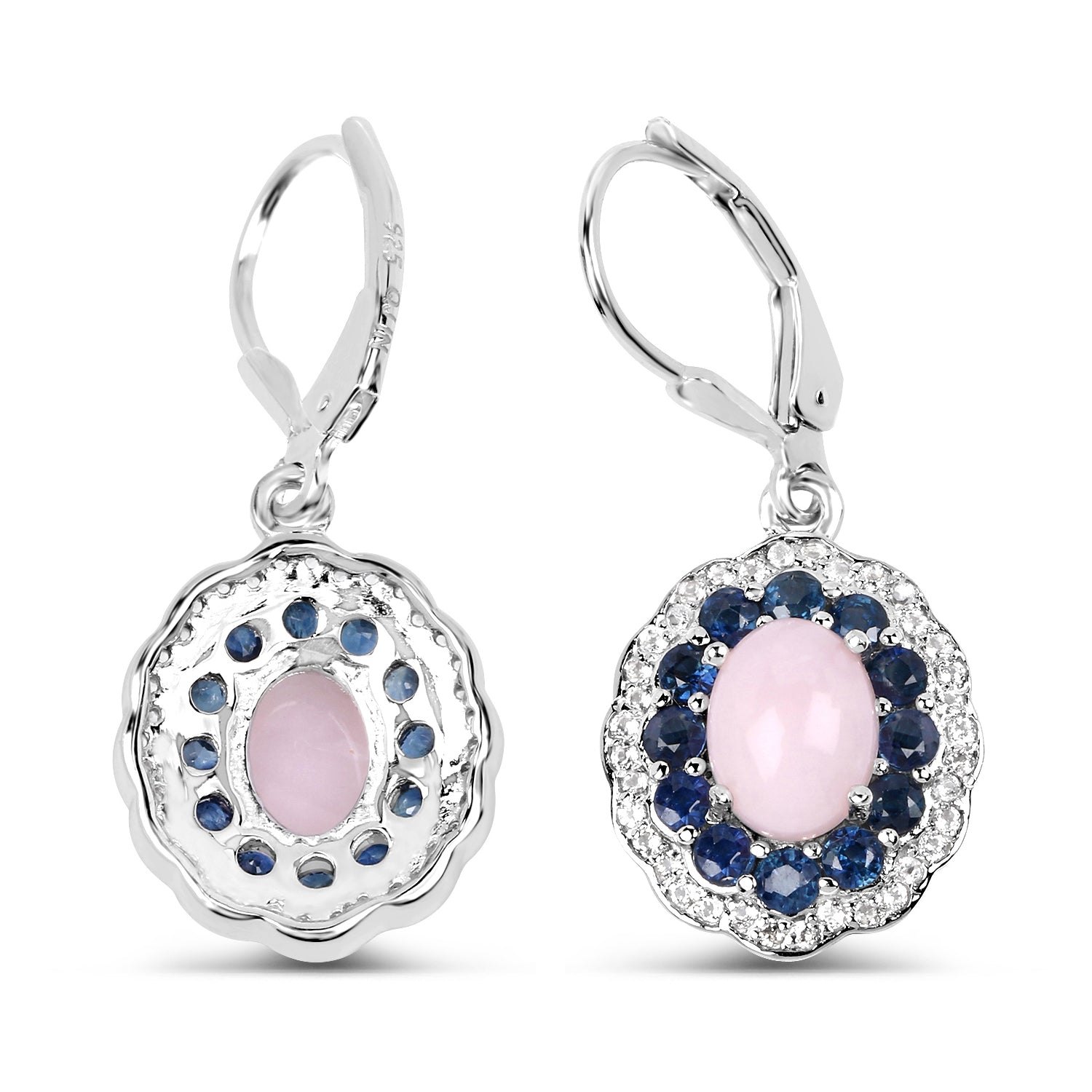 4.00 Carat Genuine Opal Pink, Blue Sapphire and White Topaz .925 Sterling Silver Earrings on sale at MyriadMart