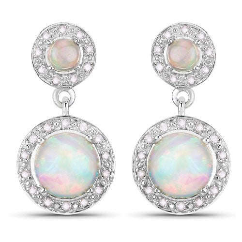 2.27 Carat Genuine Ethiopian Opal and White Diamond .925 Sterling Silver Earrings on sale at MyriadMart