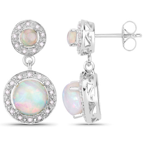 2.27 Carat Genuine Ethiopian Opal and White Diamond .925 Sterling Silver Earrings on sale at MyriadMart