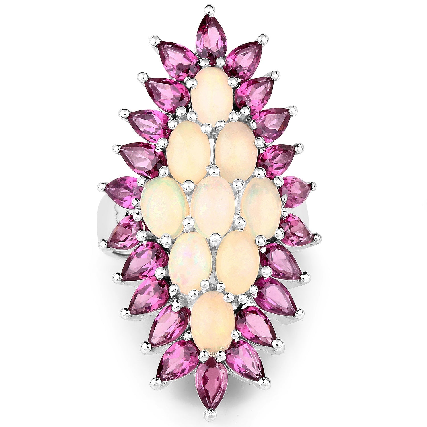 8.37 Carat Genuine Opal & Rhodolite .925 Sterling Silver Ring on sale at MyriadMart