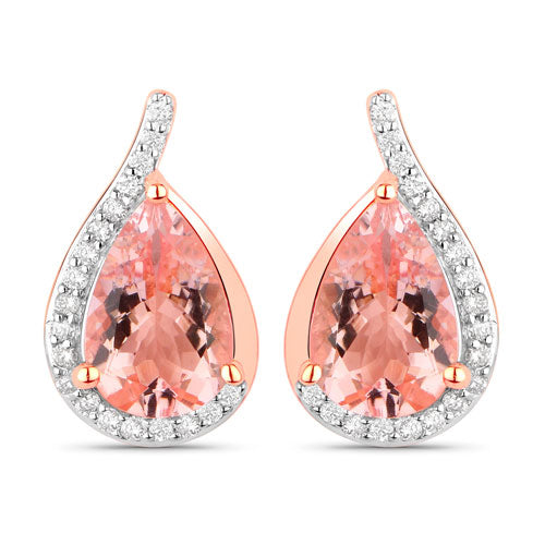 2.43 Carat Genuine Morganite and White Diamond 14K Rose Gold Earrings on sale at MyriadMart