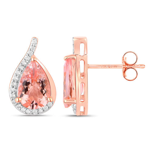 2.43 Carat Genuine Morganite and White Diamond 14K Rose Gold Earrings on sale at MyriadMart