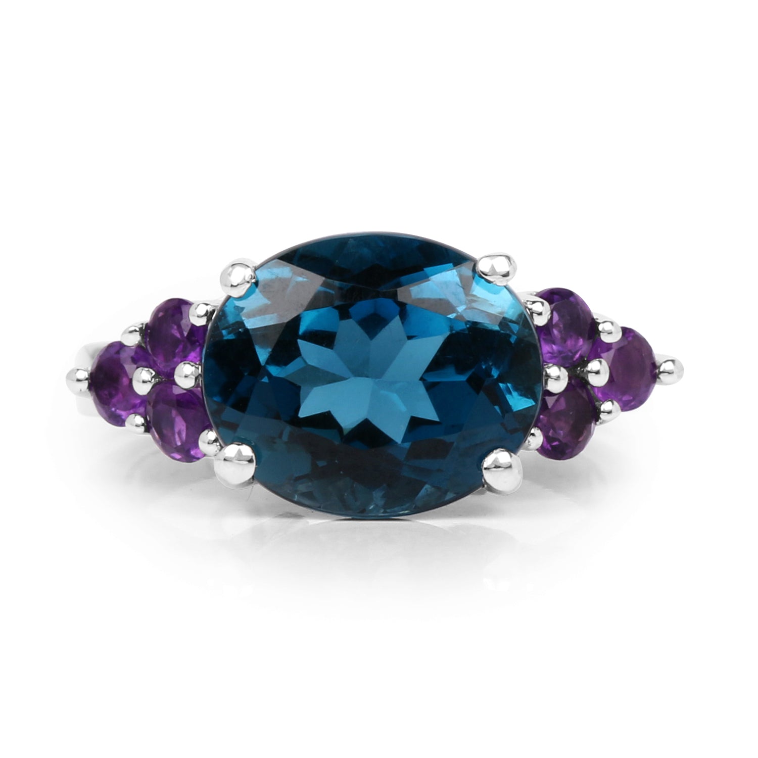 6.60 Carat Genuine London Blue Topaz & Amethyst .925 Sterling Silver Ring on sale at MyriadMart