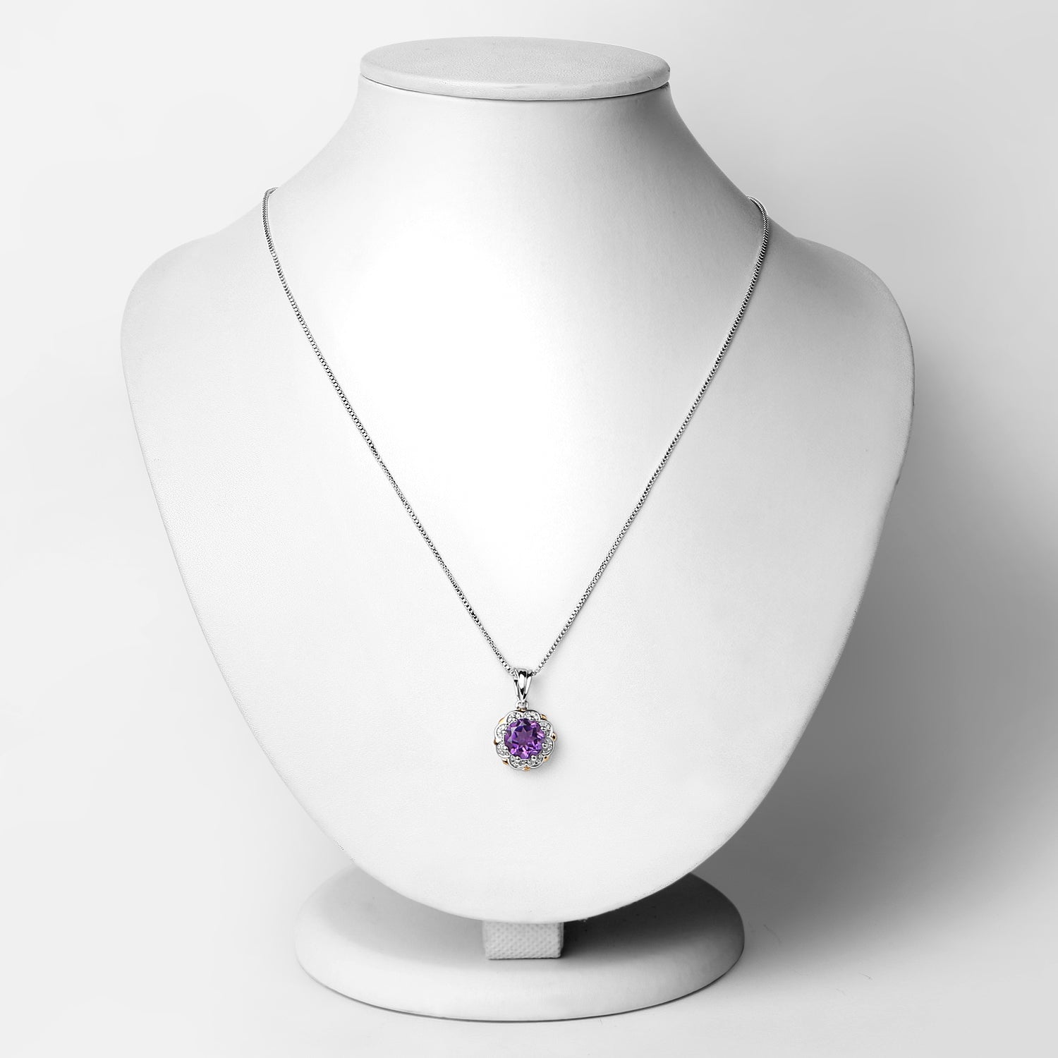 1.87 Carat Genuine Amethyst and White Diamond 14K Yellow Gold with .925 Sterling Silver Pendant on sale at MyriadMart