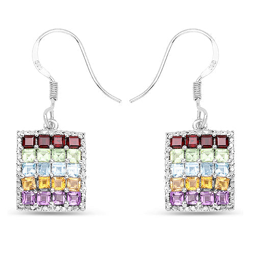4.32 Carat Genuine Multi Stones .925 Sterling Silver Earrings on sale at MyriadMart