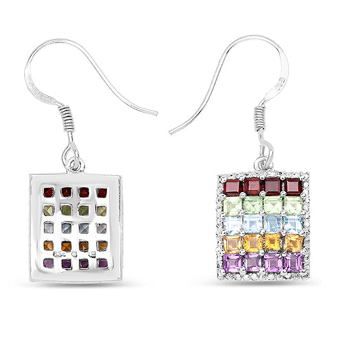 4.32 Carat Genuine Multi Stones .925 Sterling Silver Earrings on sale at MyriadMart