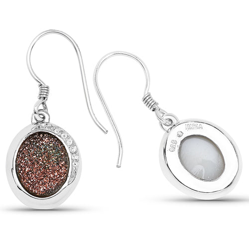 4.72 Carat Genuine Copper Bloom Drusy and White Topaz .925 Sterling Silver Earrings on sale at MyriadMart