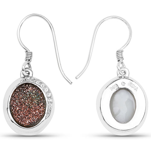 4.72 Carat Genuine Copper Bloom Drusy and White Topaz .925 Sterling Silver Earrings on sale at MyriadMart