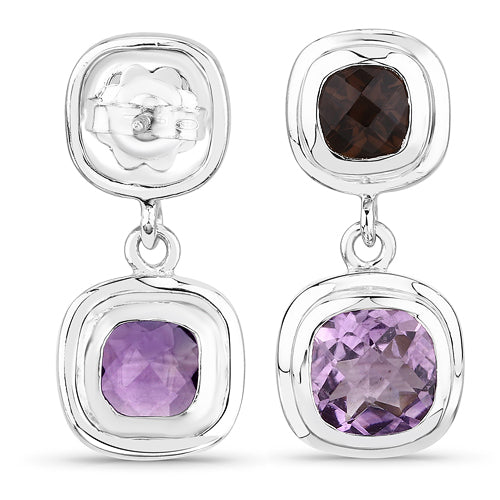 6.60 Carat Genuine Amethyst and Smoky Quartz .925 Sterling Silver Earrings on sale at MyriadMart