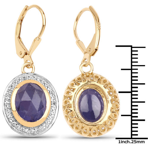 14K Yellow Gold Plated 7.42 Carat Genuine Tanzanite and White Topaz .925 Sterling Silver Earrings on sale at MyriadMart