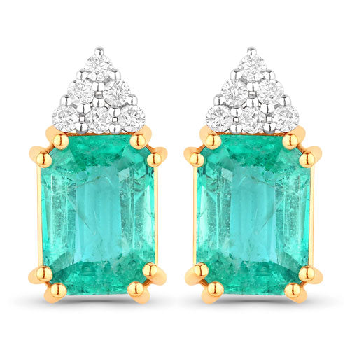 2.87 Carat Genuine Ethiopian Emerald and White Diamond 14K Yellow Gold Earrings on sale at MyriadMart