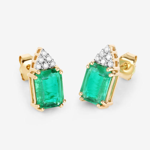 2.87 Carat Genuine Ethiopian Emerald and White Diamond 14K Yellow Gold Earrings on sale at MyriadMart