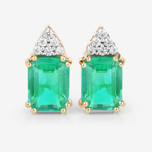 2.87 Carat Genuine Ethiopian Emerald and White Diamond 14K Yellow Gold Earrings on sale at MyriadMart