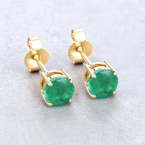 0.72 Carat Genuine Zambian Emerald 10K Yellow Gold Earrings on sale at MyriadMart