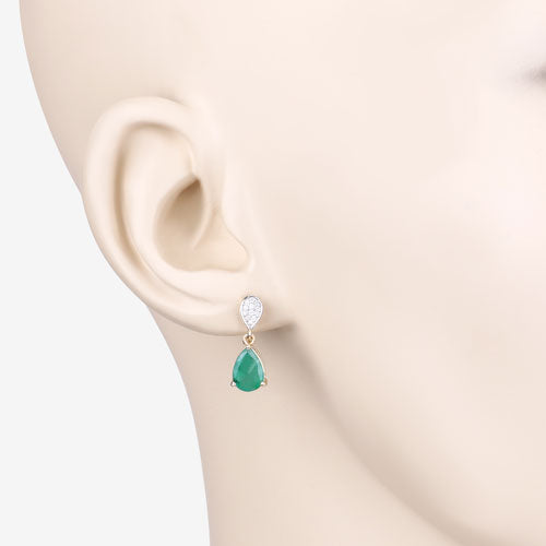 2.28 Carat Genuine Zambian Emerald and White Diamond 10K Yellow Gold Earrings on sale at MyriadMart