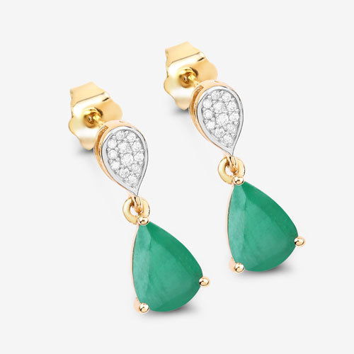 2.28 Carat Genuine Zambian Emerald and White Diamond 10K Yellow Gold Earrings on sale at MyriadMart