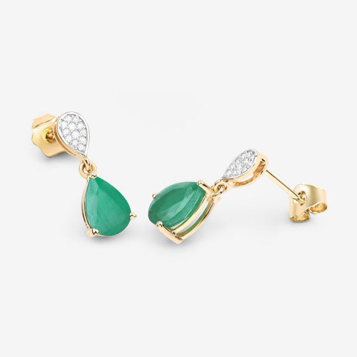 2.28 Carat Genuine Zambian Emerald and White Diamond 10K Yellow Gold Earrings on sale at MyriadMart