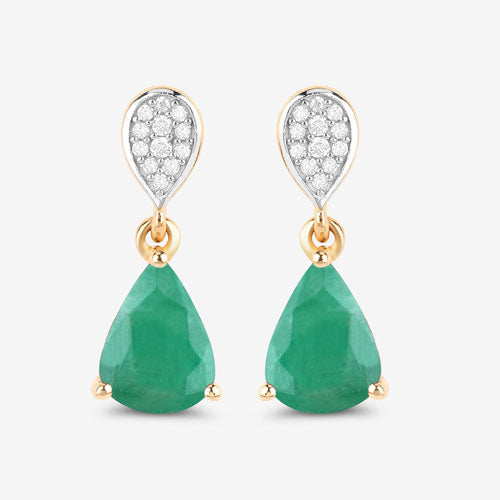 2.28 Carat Genuine Zambian Emerald and White Diamond 10K Yellow Gold Earrings on sale at MyriadMart