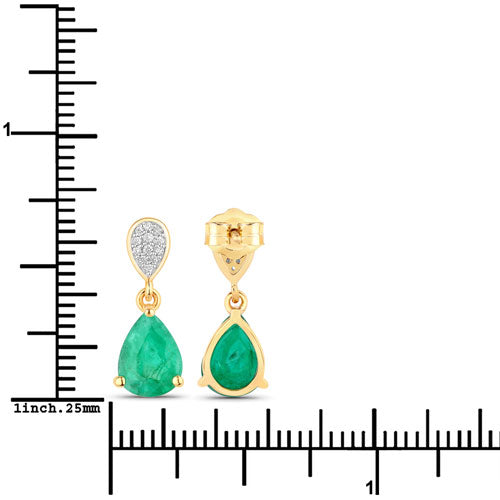 2.28 Carat Genuine Zambian Emerald and White Diamond 14K Yellow Gold Earrings on sale at MyriadMart