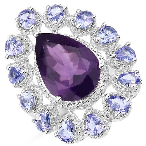 5.82 Carat Genuine Amethyst and Tanzanite .925 Sterling Silver Ring on sale at MyriadMart