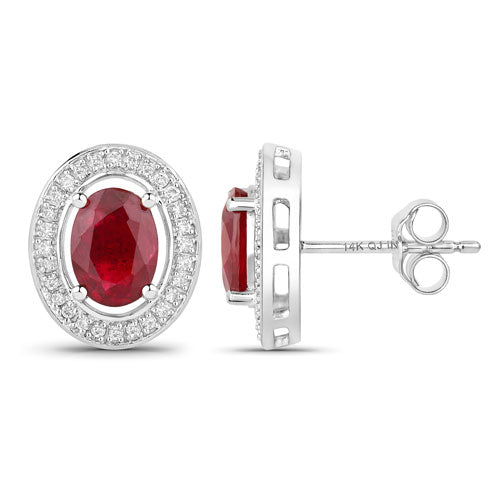 2.12 Carat Genuine Ruby and White Diamond 14K White Gold Earrings on sale at MyriadMart