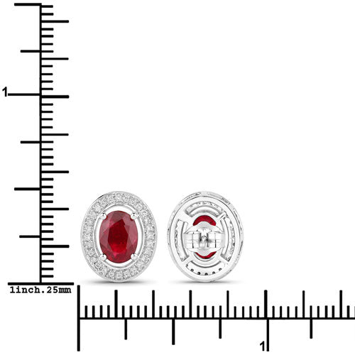 2.12 Carat Genuine Ruby and White Diamond 14K White Gold Earrings on sale at MyriadMart