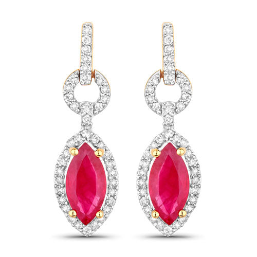 1.23 Carat Genuine Ruby and White Diamond 14K Yellow Gold Earrings on sale at MyriadMart