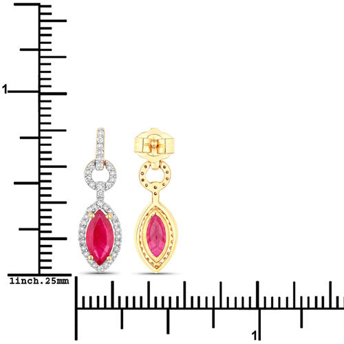 1.23 Carat Genuine Ruby and White Diamond 14K Yellow Gold Earrings on sale at MyriadMart